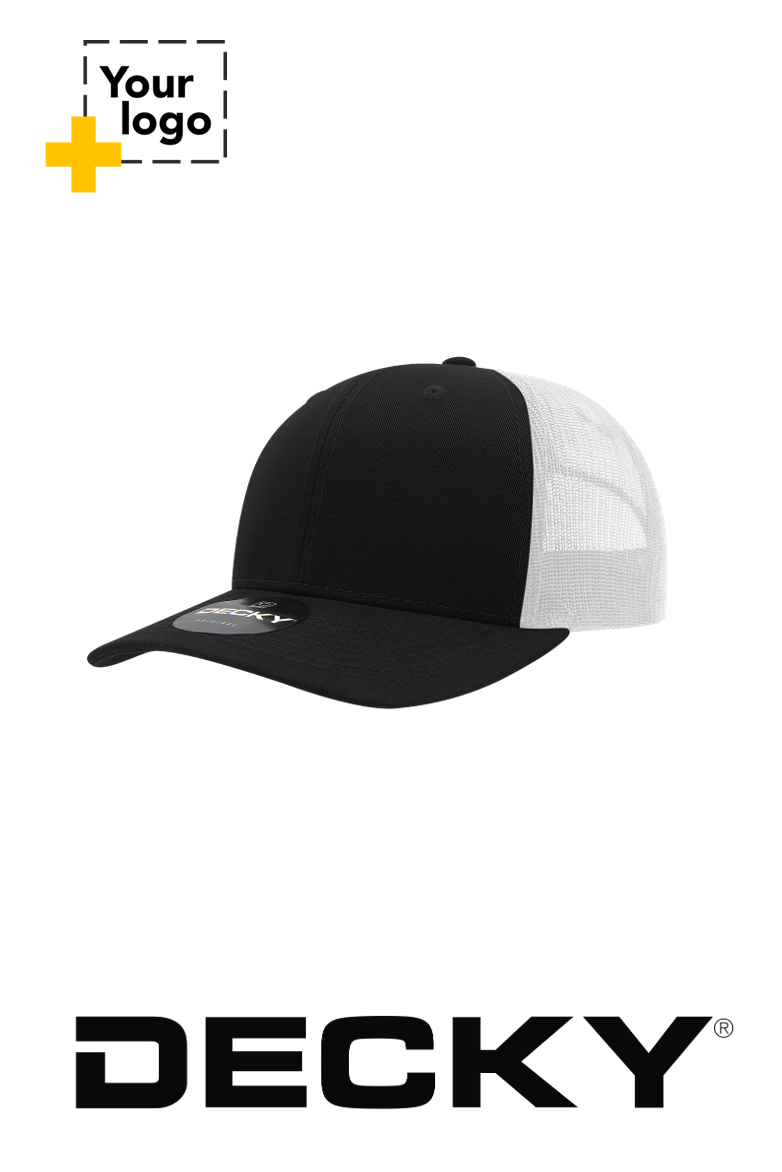 Decky 6 Panel Mid Profile Structured Cotton Blend Trucker
