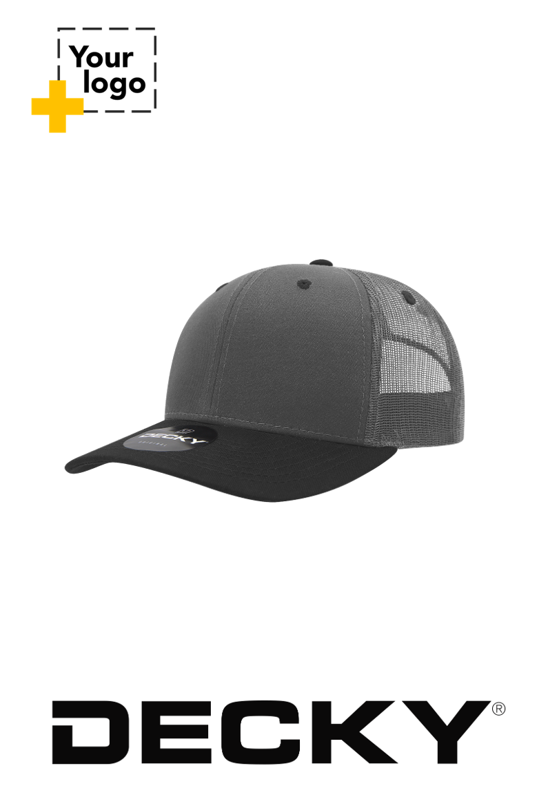 Decky 6 Panel Mid Profile Structured Cotton Blend Trucker