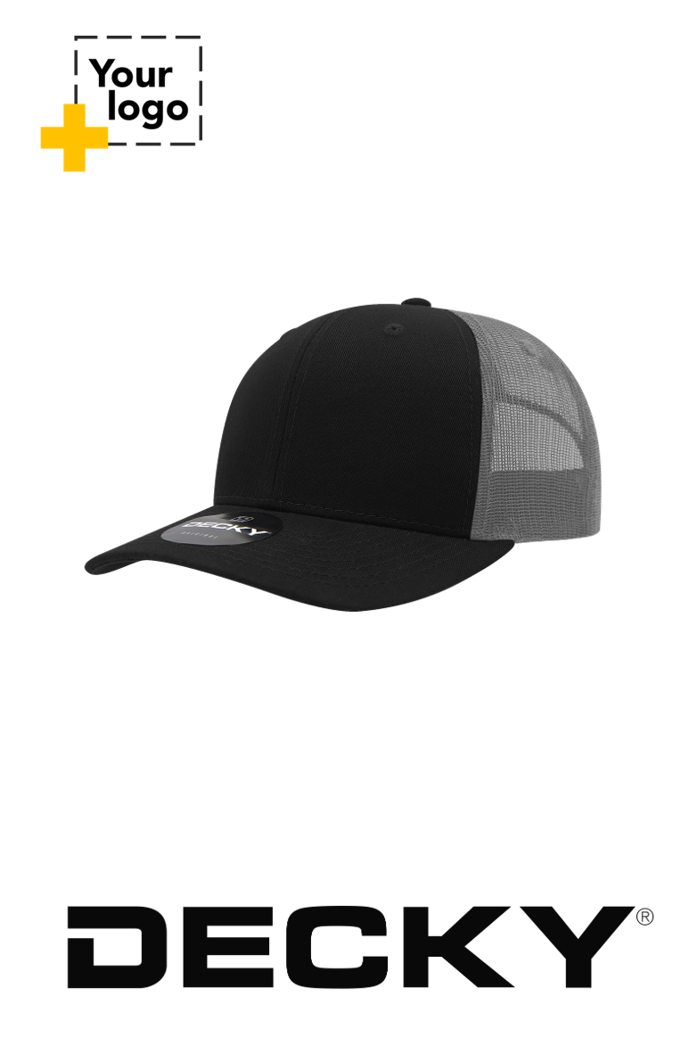 Decky 6 Panel Mid Profile Structured Cotton Blend Trucker