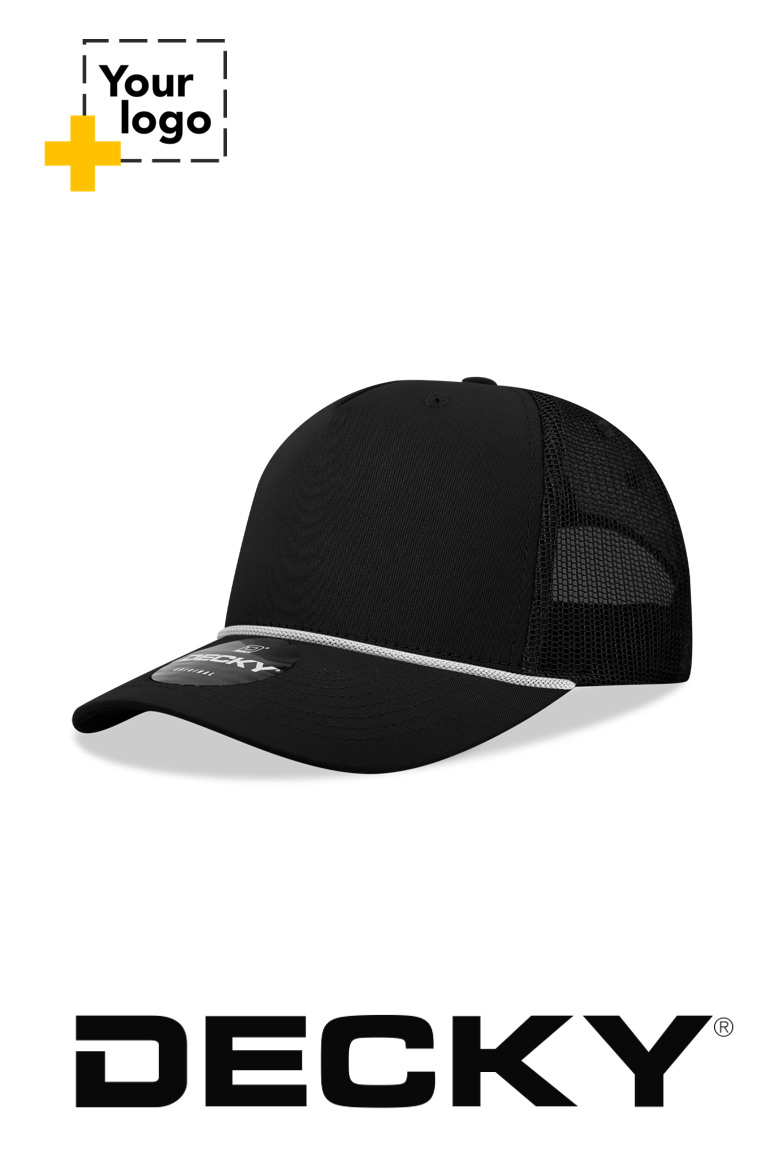 Decky 5 Panel Mid Profile Structured Cotton/Poly Blend Trucker w/Rope