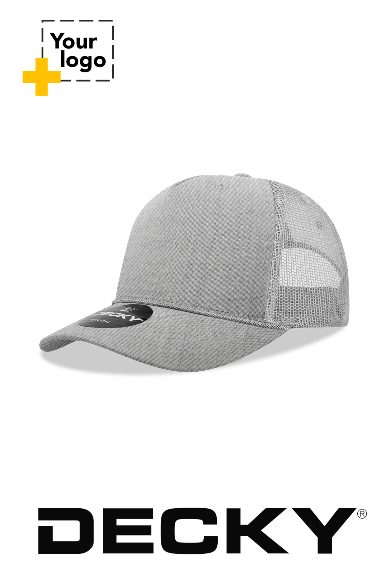Decky 5 Panel Mid Profile Structured Cotton/Poly Blend Trucker w/Rope
