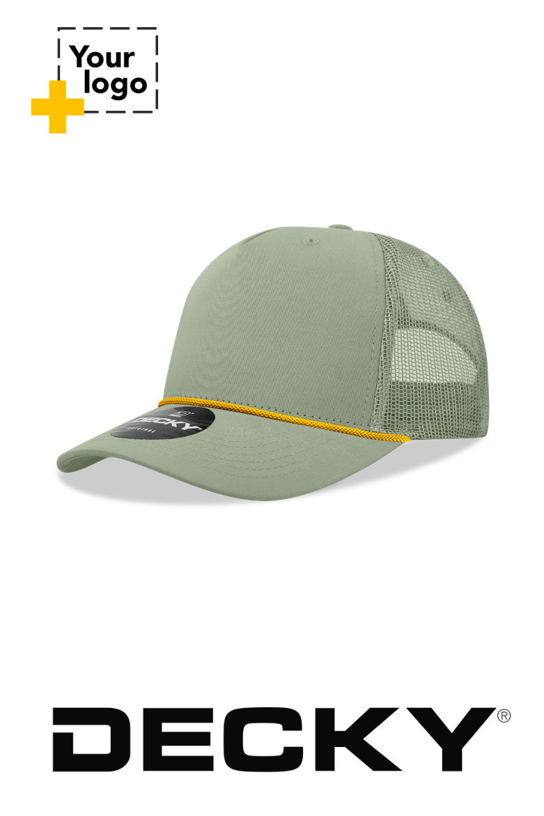 Decky 5 Panel Mid Profile Structured Cotton/Poly Blend Trucker w/Rope