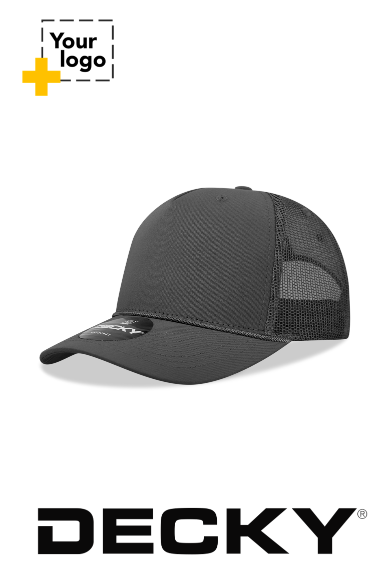 Decky 5 Panel Mid Profile Structured Cotton/Poly Blend Trucker w/Rope