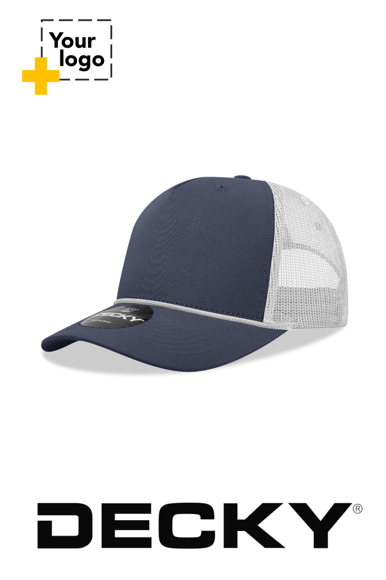 Decky 5 Panel Mid Profile Structured Cotton/Poly Blend Trucker w/Rope