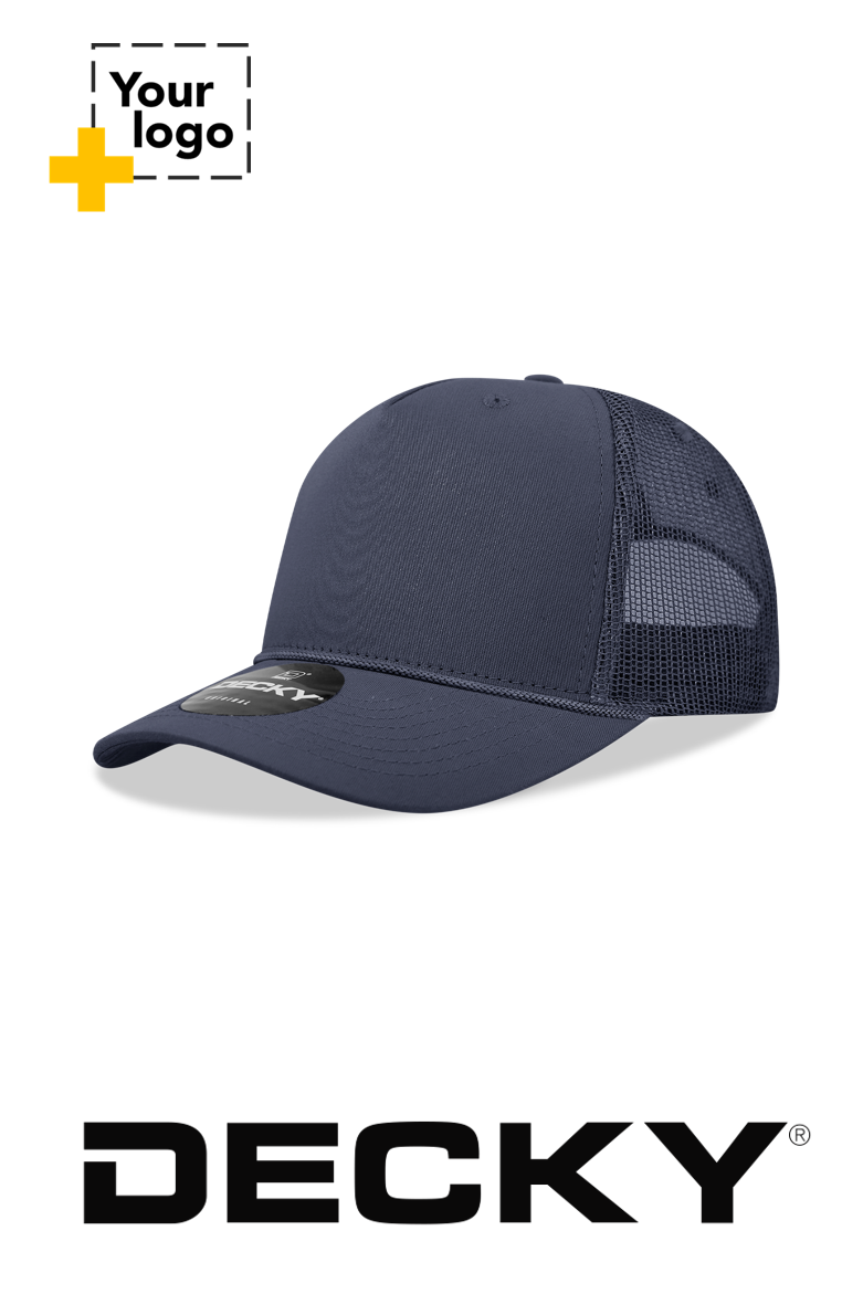 Decky 5 Panel Mid Profile Structured Cotton/Poly Blend Trucker w/Rope