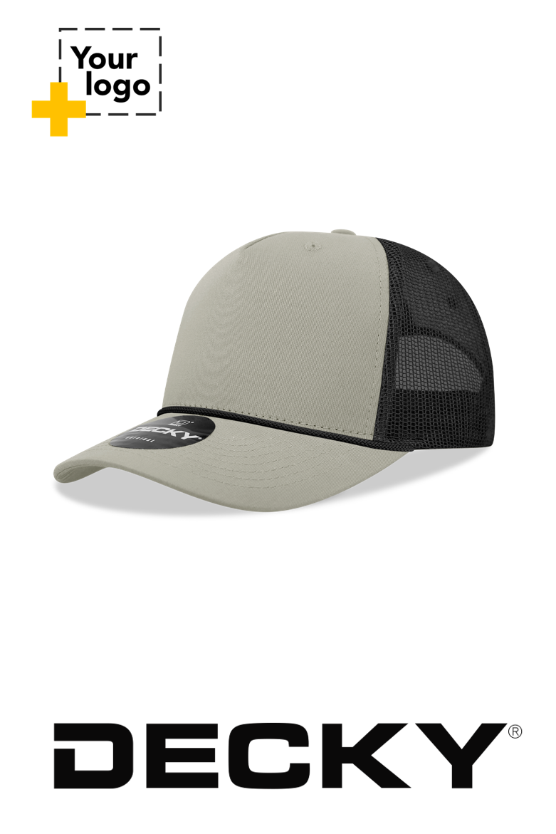 Decky 5 Panel Mid Profile Structured Cotton/Poly Blend Trucker w/Rope