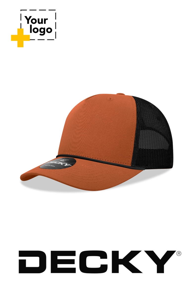 Decky 5 Panel Mid Profile Structured Cotton/Poly Blend Trucker w/Rope