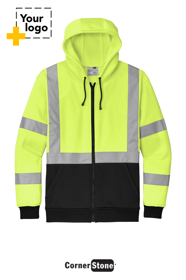 CornerStone® ANSI 107 Class 3 Heavy-Duty Fleece Full-Zip Hoodie