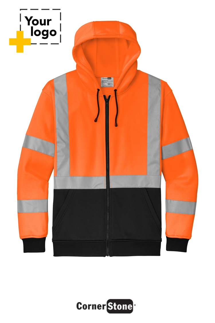 CornerStone® ANSI 107 Class 3 Heavy-Duty Fleece Full-Zip Hoodie
