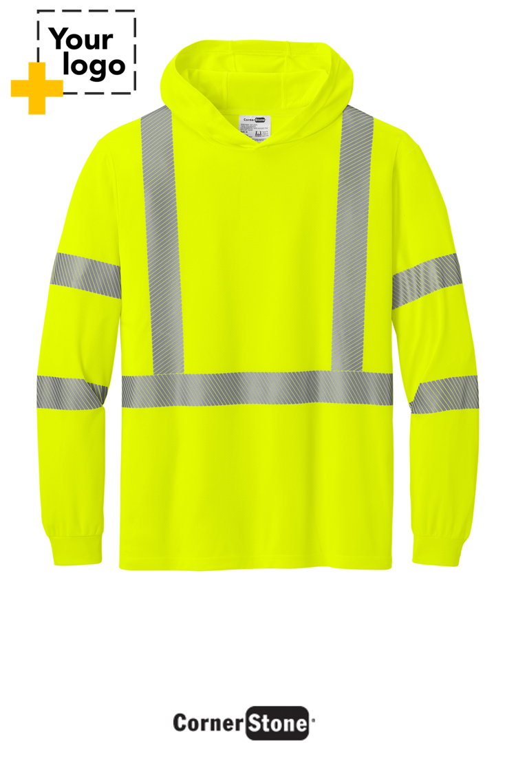 CornerStone® ANSI 107 Class 3 Long Sleeve Segmented Tape Hooded Tee