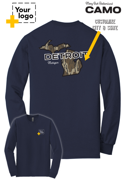 Custom Gildan® DryBlend® 50 Cotton/50 Poly Long Sleeve T-Shirt -  Bottomland Camo